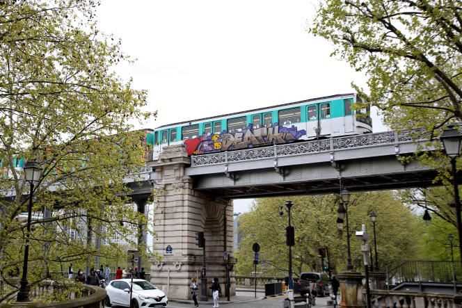 A graffiti metro train on line 6, April 18, 2021, in Paris.