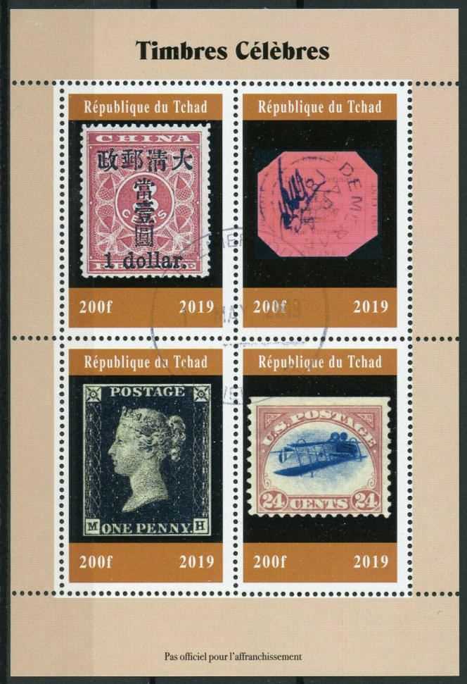 Stamps on postage stamps from Chad, with the one cent magenta from British Guiana (1856) and the 