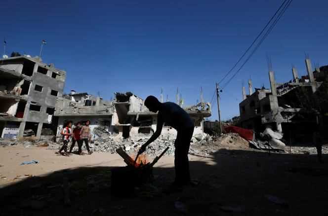 In Gaza, on June 9, 2021, near the rubble of houses destroyed in Israeli airstrikes.