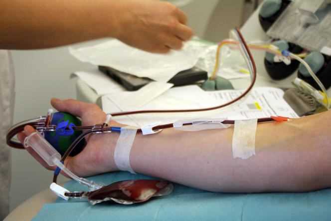 A blood donor at the Maison du don, managed by the French Blood Establishment, in Paris, July 6, 2012.