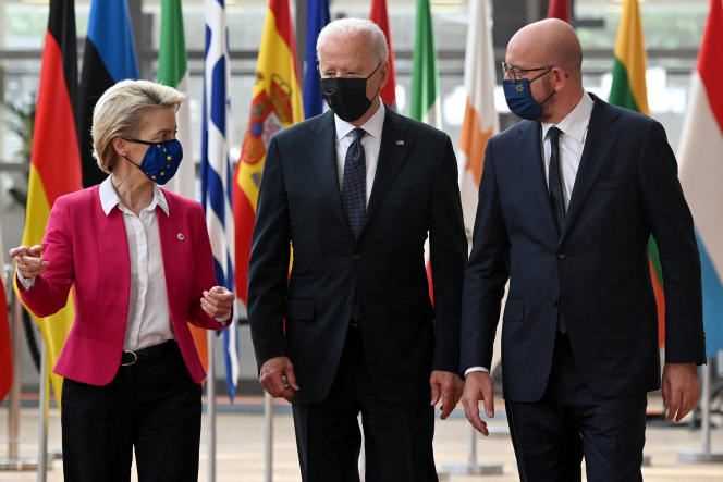 The President of the European Commission, Ursula von der Leyen, the President of the United States Joe Biden and the President of the European Council Charles Michel, in Brussels on Tuesday, June 15, 2021.