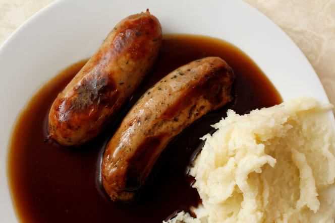 Bangers and mash, an English and Irish dish of mashed potatoes and sausage.  The deal between London and Brussels will allow Britain to continue shipping chilled meat, such as English sausages, to Northern Ireland.