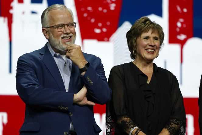 Ed Litton (left), and his wife, Kathy Litton, at the annual meeting of the Southern Baptist Convention, June 16, 2021, in Nashville, TN.
