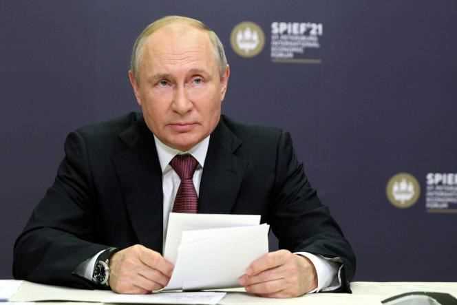 Russian President Vladimir Putin attends the St. Petersburg International Economic Forum by videoconference at the Novo-Ogaryovo residence near Moscow (Russia) on Thursday, June 3, 2021.