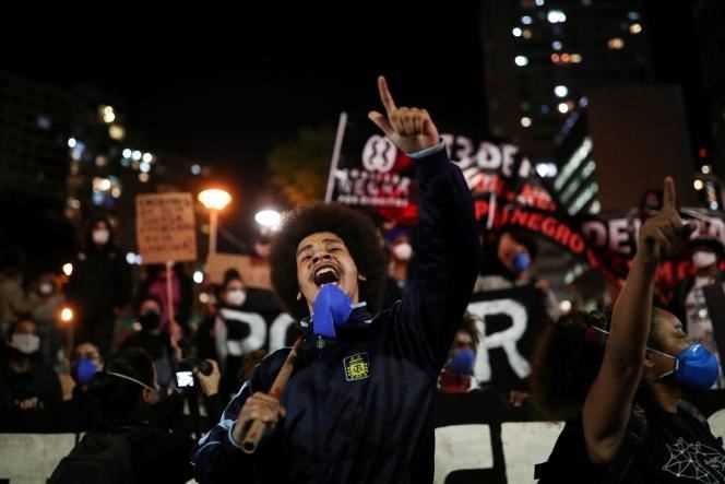In Sao Paulo (Brazil), on May 13, 2021, activists protest against a police operation that took place in the Jacarezinho slum in Rio de Janeiro.