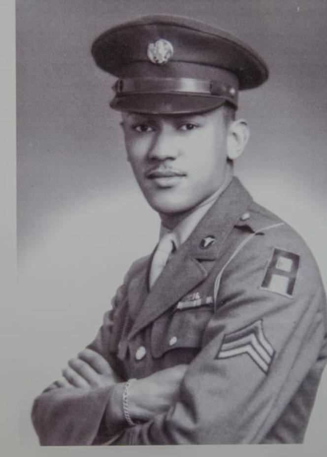 Official portrait of Waverly B. Woodson Jr in his 1st Army uniform, with the rank of sergeant.