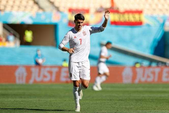 Alvaro Morata during the match between Slovakia and Spain on June 23 in Seville.