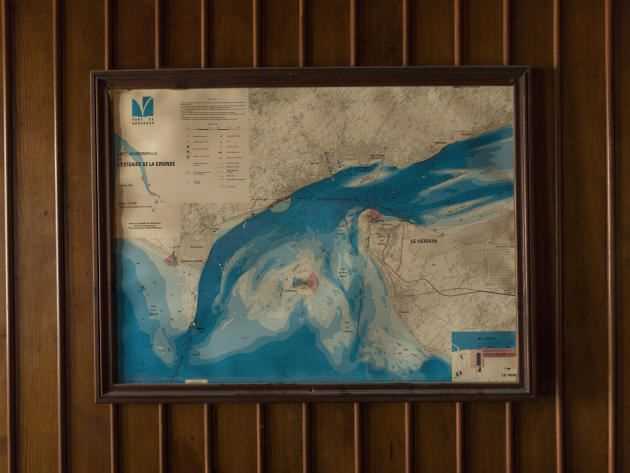 Le Verdon-sur-Mer, Friday July 2, 2021. In the office of the keepers of the Cordouan lighthouse, a nautical chart of the Gironde estuary.