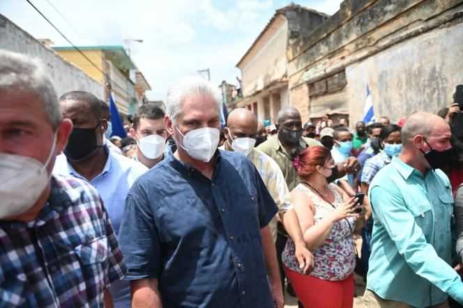 Cuban President Miguel Diaz-Canel traveled to San Antonio de los Baños, to meet with protesters.