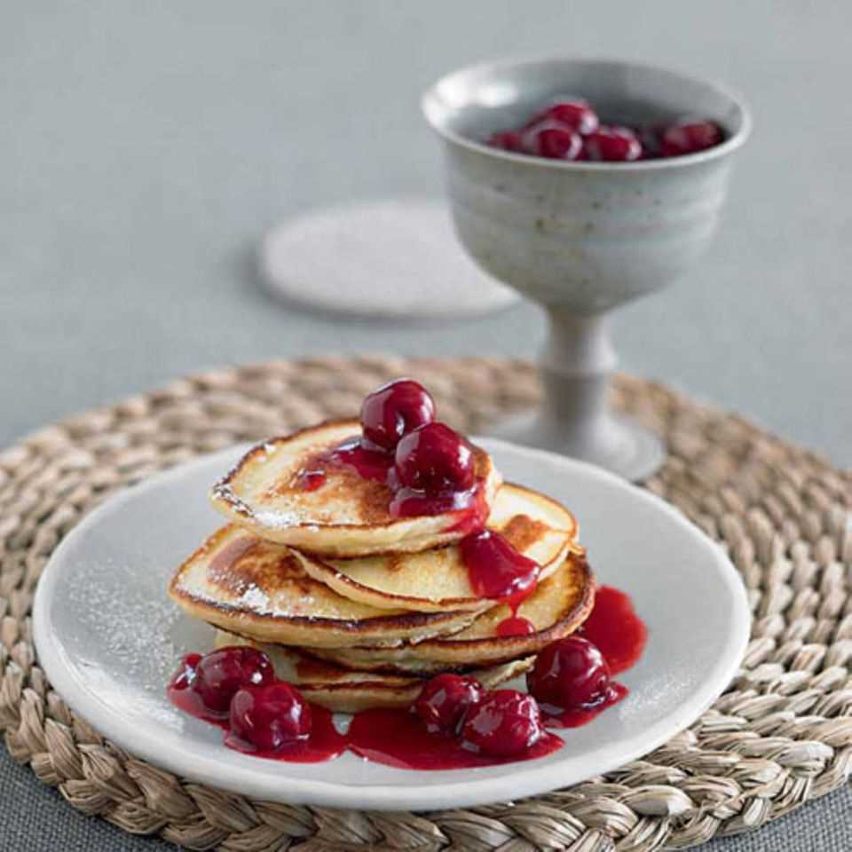 Pancakes with cherry compote