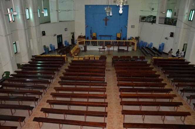 The interior of the old Juba Picture House cinema transformed into a church.  Here in 2018.