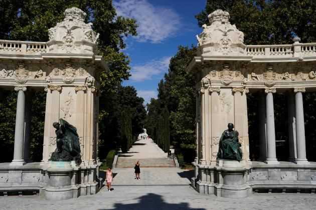 Retiro Park, in Madrid (Spain), listed with the neighboring boulevard of Paseo del Prado.