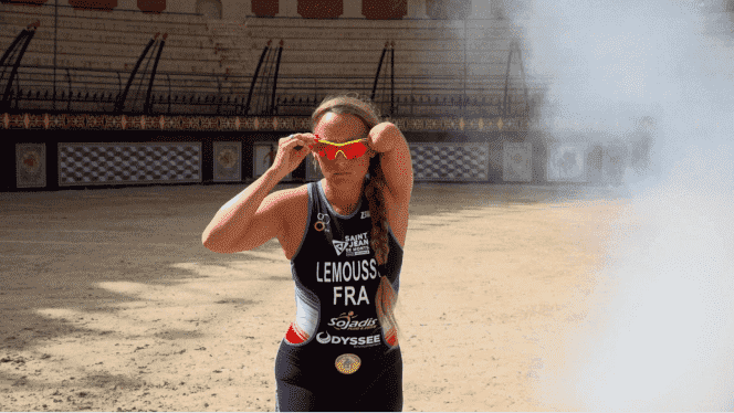Gwladys Lemoussu, 32, triathlete met in the arena of the Puy du Fou amusement park, in Vendée.