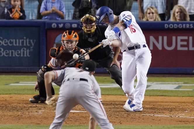 Game action between the Los Angeles Dodgers and the San Francisco Giants on July 20.