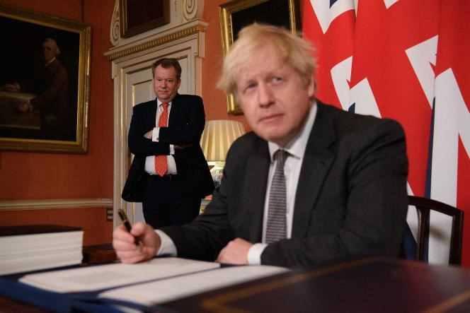 British Prime Minister Boris Johnson signs the Northern Irish Treaty on December 30, 2020 in London.