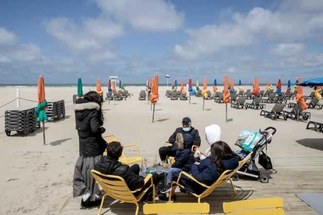 On the terrace of a cafe on the beach in Deauville, Normandy, May 19, 2021.
