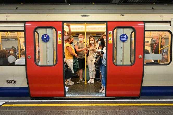 Passengers on the London Underground, July 14, 2021.