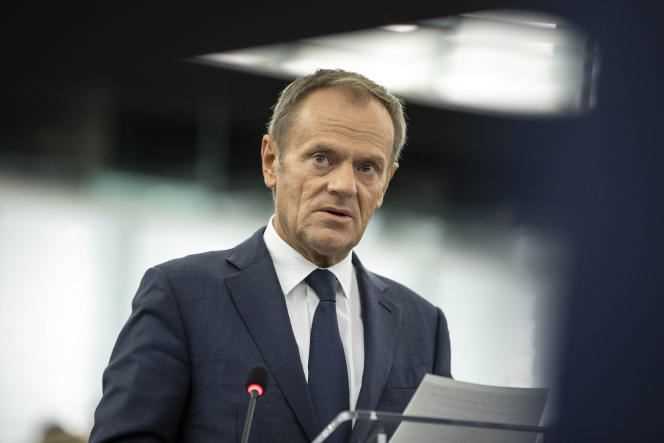 Donald Tusk during a speech at the European Parliament in Strasbourg, October 22, 2019.
