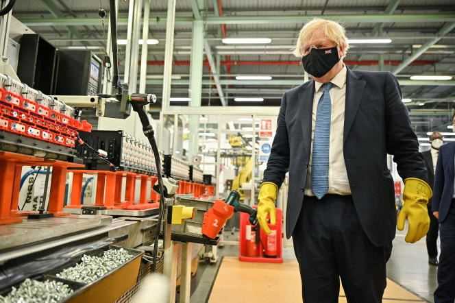 British Prime Minister Boris Johnson visits the Nissan factory in Sunderland, north-east England, on July 1, 2021.