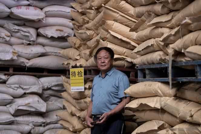 Chinese billionaire Sun Dawu at a feed warehouse in Hebei, China on Sep 24, 2019.