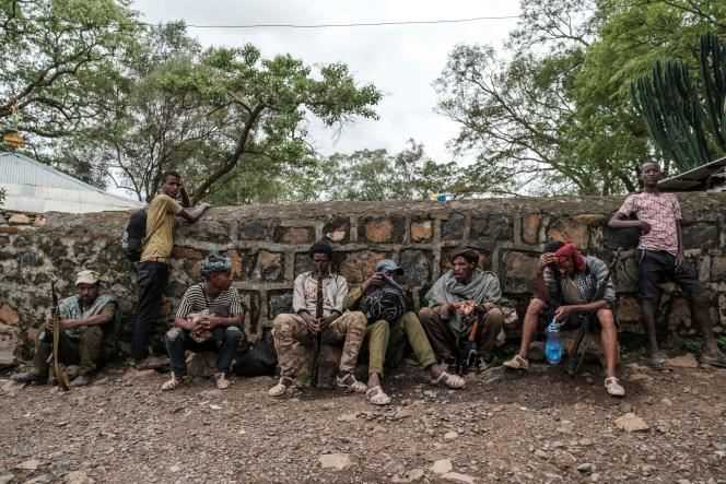 Fannos, members of an Amhara militia, in the village of Addi Arkay, Ethiopia, July 14, 2021.