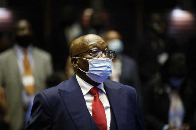 Former South African President Jacob Zuma at his corruption trial at the High Court in Pietermaritzburg on May 26, 2021.