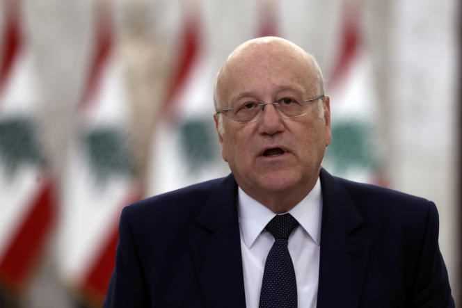 Najib Mikati, during a press conference, July 26, 2021 in Beirut.