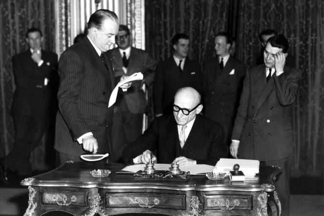 French Foreign Minister Robert Schuman signed the Treaty of Paris on April 18, 1950, establishing the ECSC.
