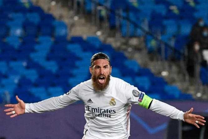 Sergio Ramos at the Alfredo di Stefano stadium near Madrid on November 3, 2020, after a goal scored against Inter Milan.