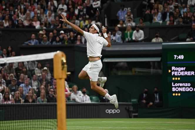 Switzerland's Roger Federer in the round of 16 won against Italy's Lorenzo Sonego on July 5.