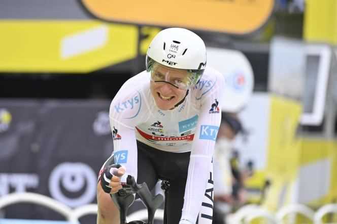 Slovenian Tadej Pogacar (UAE Emirates) during his victory in the first time trial of the Tour de France 2021, between Changé and Laval (Mayenne), on June 30.