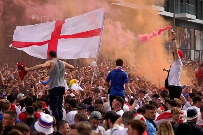 The crowd of England supporters outside Wembley Stadium on Sunday 11 July 2021.