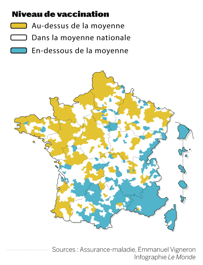 Vaccination level of French intercommunalities as of July 4, 2021.