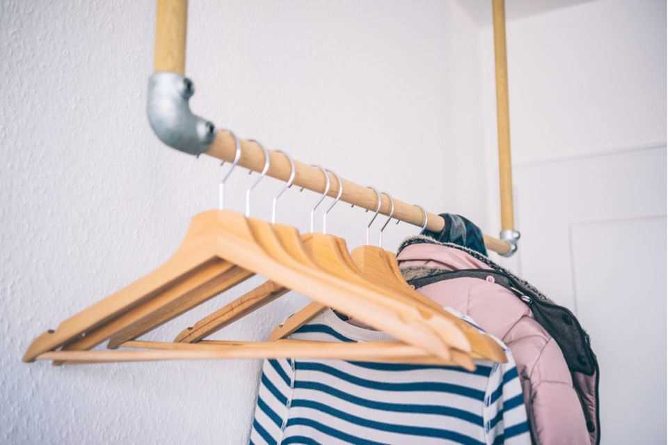 Store worn clothing: clothes rail