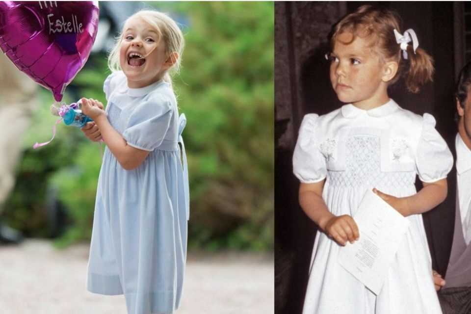 Princess Estelle also benefits from stored clothes.  The little princess wore a dress from Mama Victoria in July 2016.  And obviously has fun with it: She poses in the light blue dress much happier than her mother. 