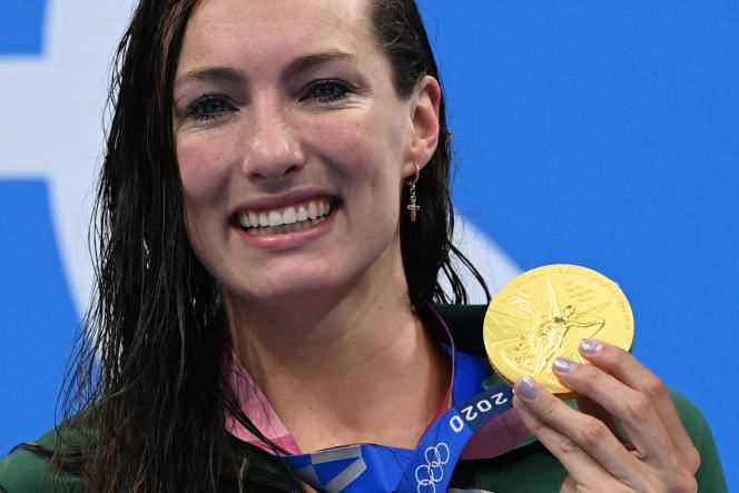 South African Tatjana Schoenmaker, gold medalist in the 200-meter breaststroke, in Tokyo on July 30, 2021.