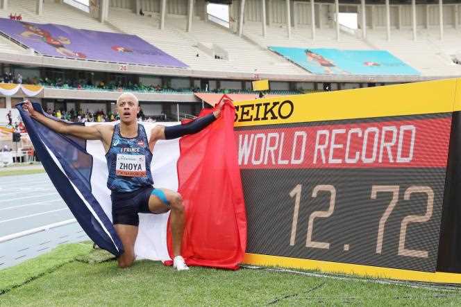 Sasha Zhoya after breaking the U20 world record in the 110 meters hurdles on Saturday August 21.