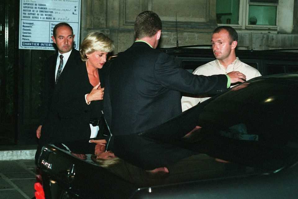 Princess Diana gets into the death wagon.