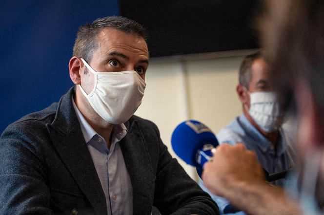 Yannick Le Goater, the deputy prosecutor of La Roche-sur-Yon, during a press briefing on the murder of Olivier Maire, August 9, 2021.