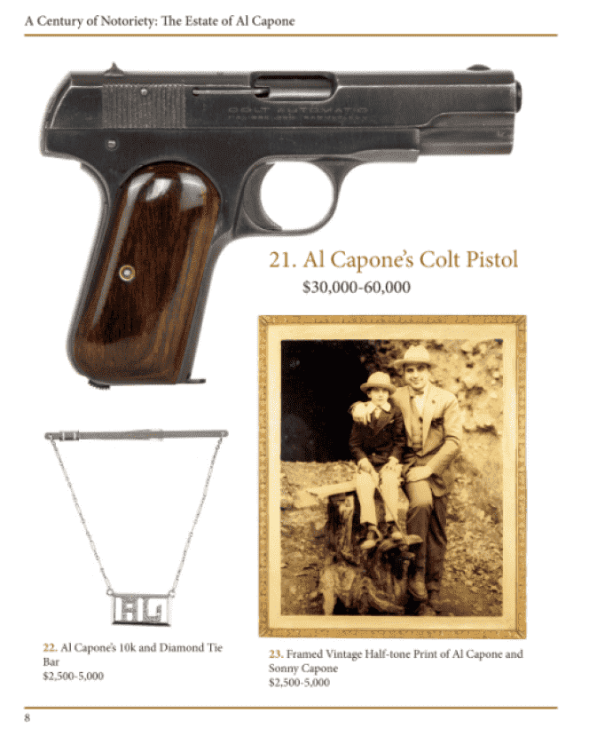 The Colt up for auction comes from the heritage bequeathed by Al Capone's widow to their only son Sonny.