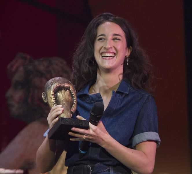 Agnès Hurstel, during the Topor d'Or award ceremony, on April 9, 2018, in Paris.