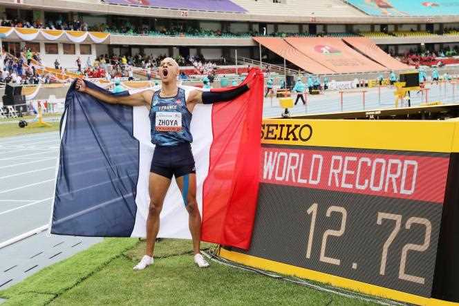 Sasha Zhoya after the final of the 110-meter hurdles competition at the U-20 World Championships in Athletics, Nairobi, Kenya, Saturday August 21, 2021.