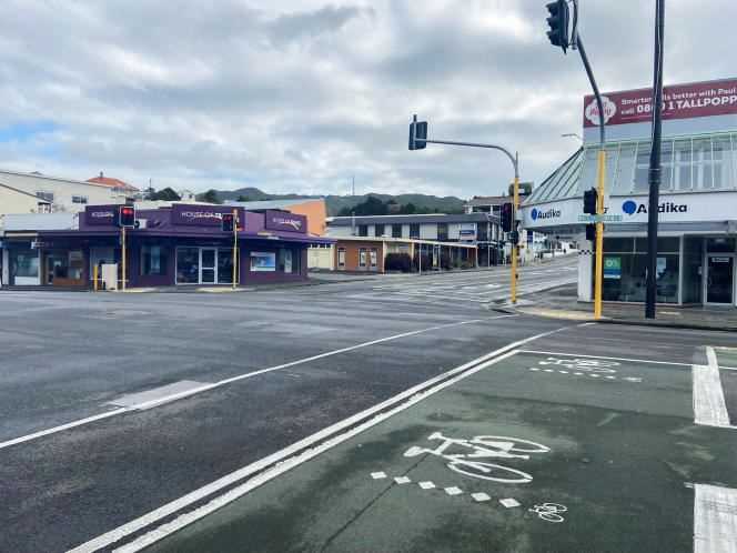 An empty street in Wellington on August 20, 2021, after New Zealand decided to implement national lockdown.
