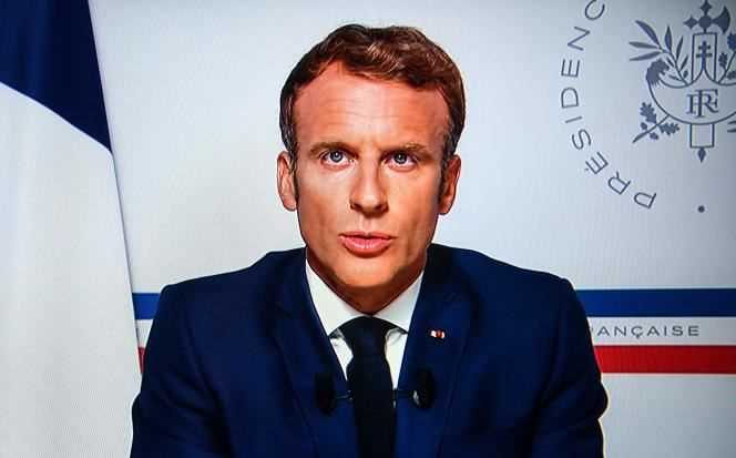 Emmanuel Macron during his televised address on August 16, 2021, given from Bormes-les-Mimosas.
