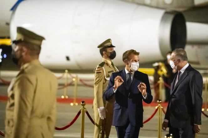 Iraqi Prime Minister Mustapha Al-Khadami welcomes Emmanuel Macron, on a two-day visit.  Baghdad Airport, Iraq, Friday August 27, 2021.