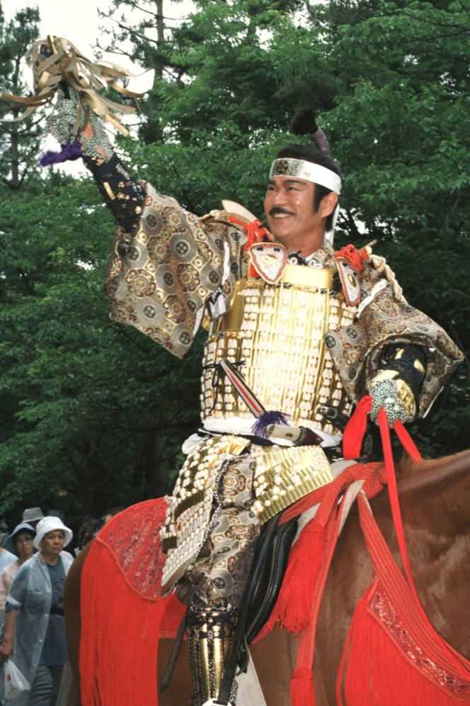 Japanese actor Sonny Chiba on horseback in Kanazawa, west of Tokyo, in June 1998.