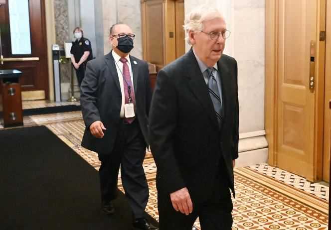 Senate Republican Minority Leader Mitch McConnell arrives on Capitol Hill to vote on the infrastructure plan in Washington, DC on August 10, 2021.