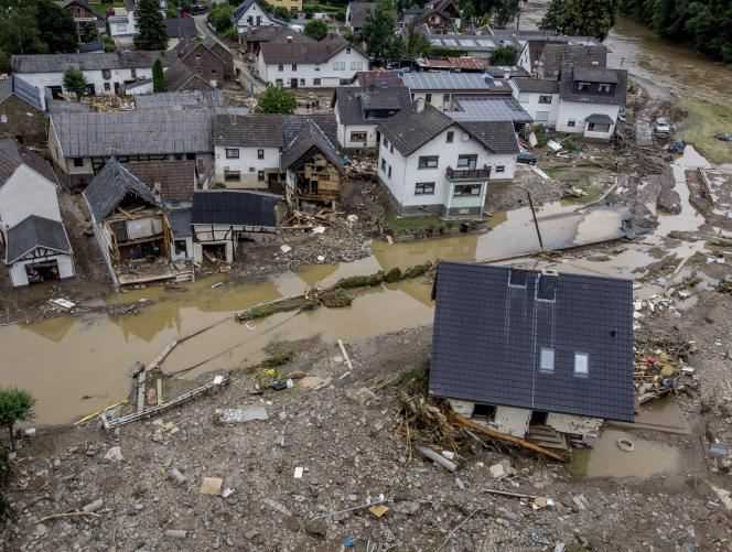 The flooding of the Ahr River caused by rains in mid-July in western Germany washed away several homes in Schuld.