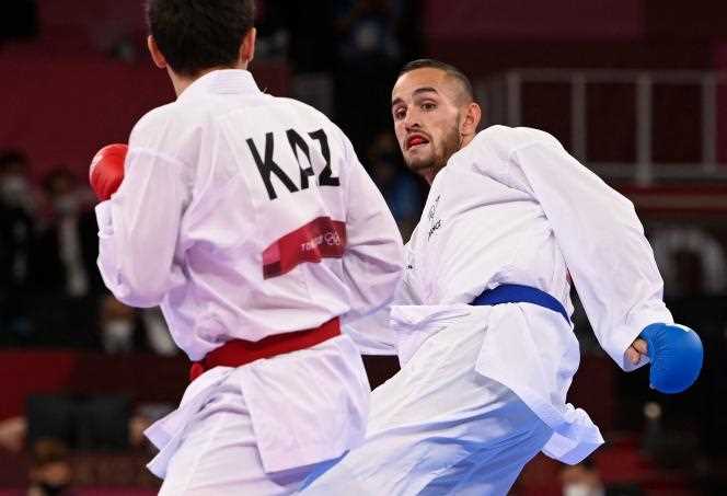 Steven Da Costa, during his victory in the karate final, Thursday August 5, at the Olympic Games in Tokyo.