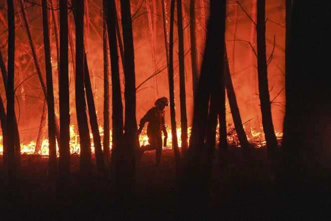 A fire near the village of Roqueiro, near Oleiros, Portugal on September 14, 2020.
